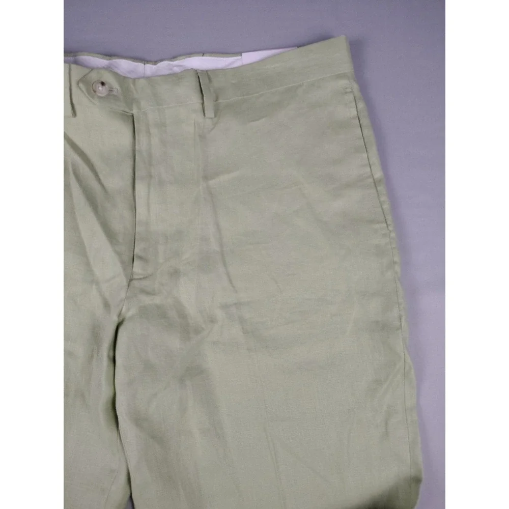 Paul Fredrick Pants Mens 37x30 Sage Green 100% Linen Flat Front NWT Chino Casual